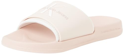 Calvin Klein Jeans Damen Badeschuhe Slide Monogram Tpu Badelatschen, Rosa (Peach Blush/Bright White), 40 von Calvin Klein