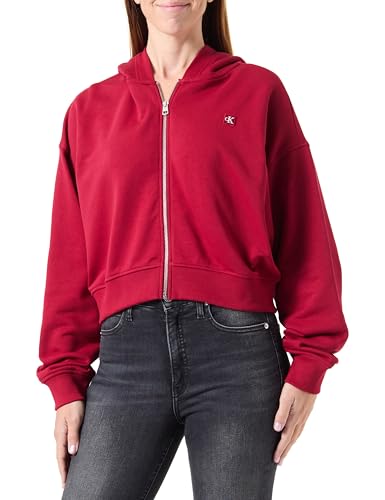 Calvin Klein Jeans Damen CK EMBRO BADGE ZIP-THROUGH J20J222885, Red (Red Currant), L von Calvin Klein