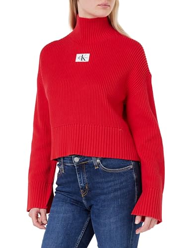 Calvin Klein Jeans Damen Label Chunky Sweater J20J222250 Pullover, Rot (Candy Apple), XL von Calvin Klein