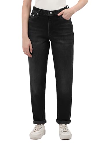 Calvin Klein Damen Jeans Hose Mom Jean Tapered Fit, Schwarz (Denim Black), 32W/32L von Calvin Klein