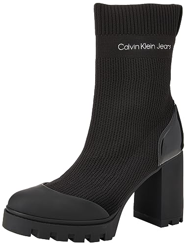 Calvin Klein Jeans Damen Mid Boot Stiefel Platform Strick, Schwarz (Triple Black), 36 von Calvin Klein