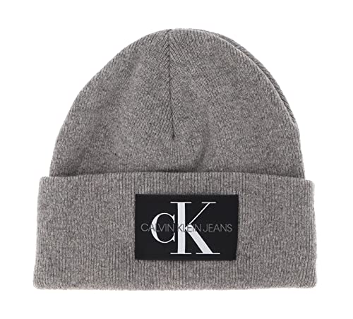 Calvin Klein Jeans Damen Mütze Monologo Patch Non-Rib Beanie mit Kaschmiranteil, Mercury Grey, OneSize von Calvin Klein
