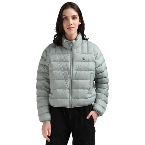 Calvin Klein Jeans Damen Pufferjacke Cropped Übergangsjacke, Grau (Slate Gray), 3XL von Calvin Klein