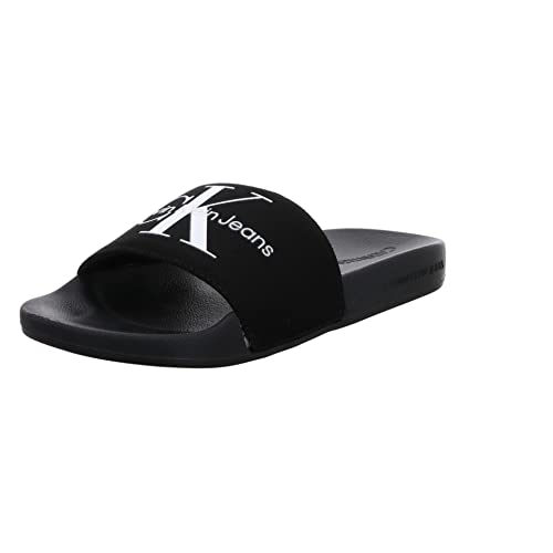 Calvin Klein Jeans Damen Badeschuhe Slide Monogram Co Badelatschen, Schwarz (Black/Bright White), 36 von Calvin Klein