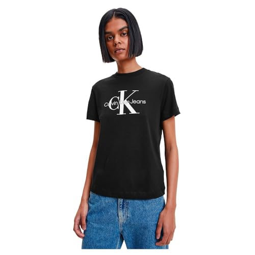 Calvin Klein Jeans Damen T-Shirt Kurzarm Core Monologo Rundhalsausschnitt, Schwarz (Ck Black), S von Calvin Klein