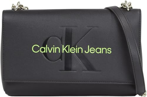 Calvin Klein Jeans Damen Umhängetasche Sculpted Flap Mittelgroß, Schwarz (Black/Dark Juniper), Einheitsgröße von Calvin Klein