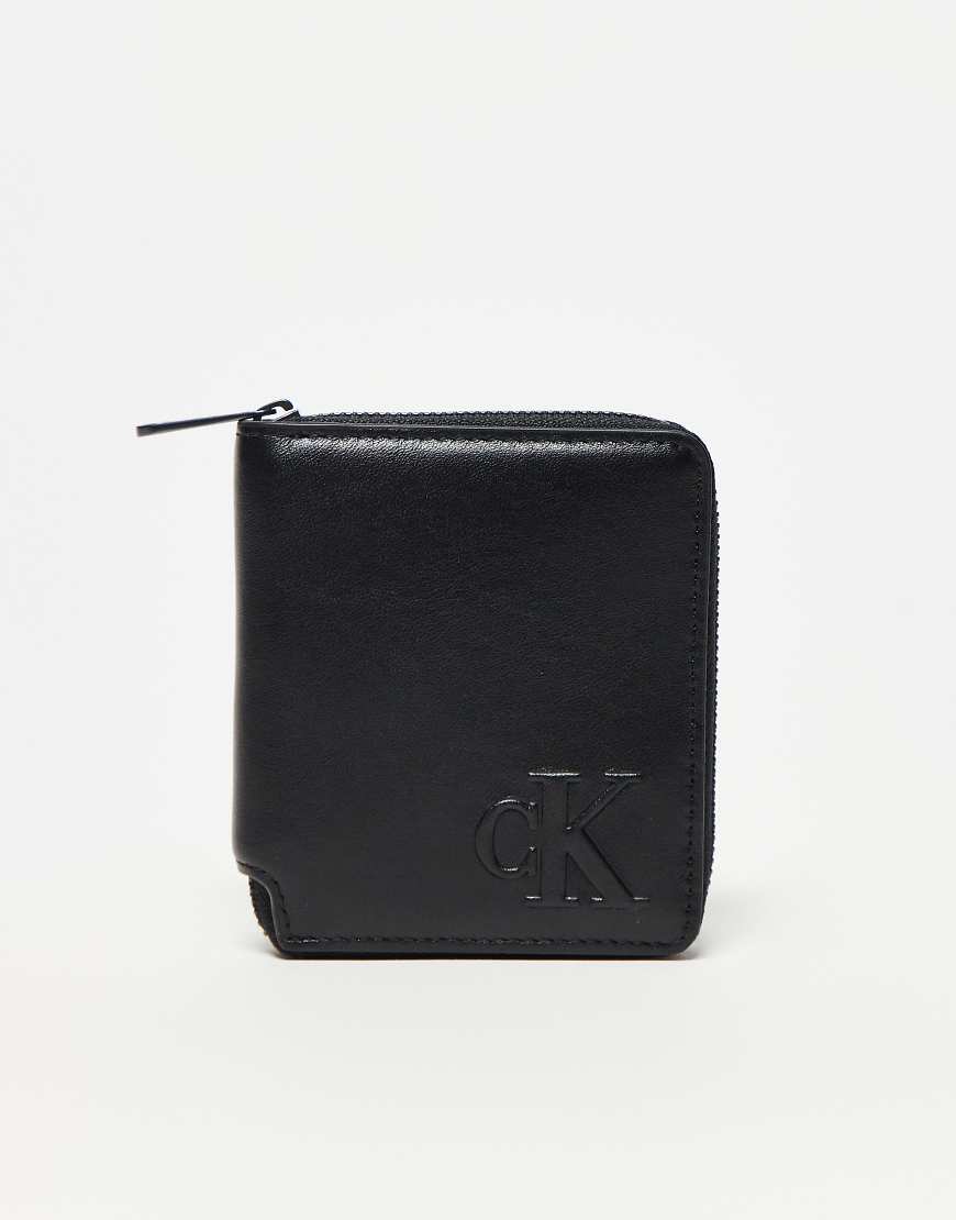 Calvin Klein Jeans - Geldbörse aus schwarzem Echtleder mit Reißverschluss von Calvin Klein