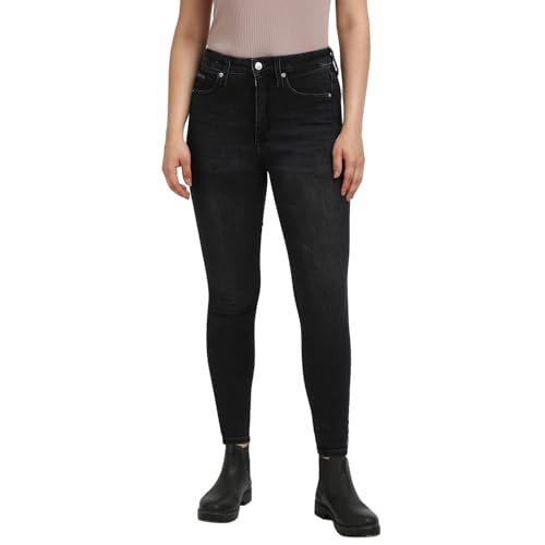 Calvin Klein Damen Jeans Hose High Rise Ankle Skinny Fit, Schwarz (Denim Black), 29W von Calvin Klein