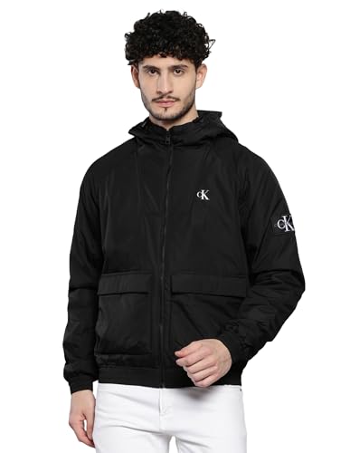 Calvin Klein Jeans Herren Jacke Padded Hooded Harrington Übergangsjacke, Schwarz (Ck Black), S von Calvin Klein