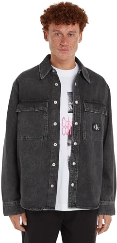 Calvin Klein Jeans Herren Jeanshemd Relaxed Linear Denim Shirt Langarm, Schwarz (Denim Black), M von Calvin Klein