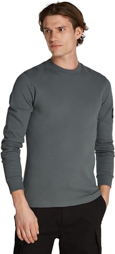 Calvin Klein Jeans Herren Langarmshirt Badge Waffle Basic, Grau (Endless Grey), XXS von Calvin Klein
