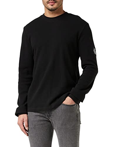 Calvin Klein Jeans Herren Langarmshirt Monologo Badge Waffle Basic, Schwarz (Ck Black), XS von Calvin Klein