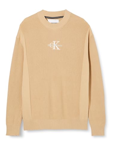 Calvin Klein Jeans Herren Pullover Monologo Sweater Strickpullover, Beige (Warm Sand), M von Calvin Klein