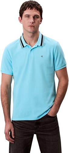 Calvin Klein Herren Ss Monogram Pique Tipped Polo Lv04Rc276G Polos, Blue (Atmosphere Blue), XL von Calvin Klein