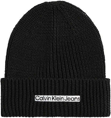 Calvin Klein Jeans Herren Strickmütze Institutional Patch Wintermütze, Schwarz (Black), Onesize von Calvin Klein