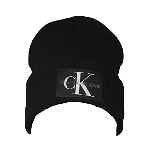 Calvin Klein Jeans Herren Strickmütze Monologo Patch Wintermütze, Schwarz (Black), Onesize von Calvin Klein