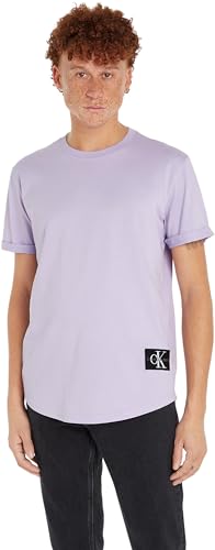 Calvin Klein Jeans Herren T-Shirt Kurzarm Badge Turn Up Sleeve Rundhalsausschnitt, Violett (Pastel Lilac), XS von Calvin Klein