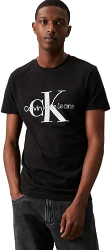 Calvin Klein Jeans Herren T-Shirt Kurzarm Core Monologo Slim Fit , Schwarz (Ck Black), L von Calvin Klein