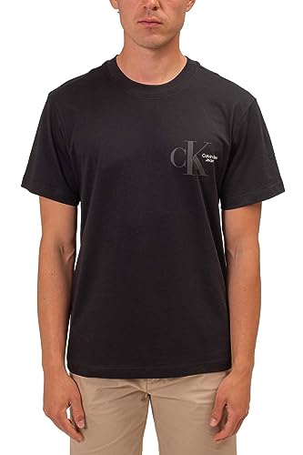 Calvin Klein Jeans Herren T-Shirt mit doppeltem Logo bedruckt, Schwarz , Medium von Calvin Klein