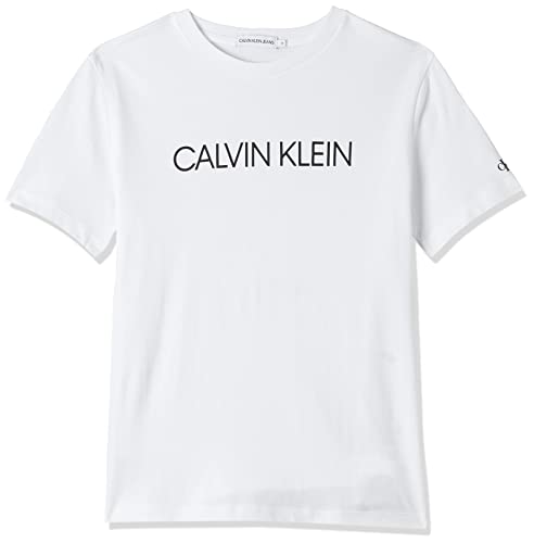 Calvin Klein Jeans Jungen T-Shirt Kurzarm Institutional Rundhalsausschnitt, Weiß (Bright White), 14 Jahre von Calvin Klein Jeans