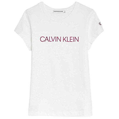 Calvin Klein Jeans Mädchen T-Shirt Kurzarm Institutional Rundhalsausschnitt, Weiß (Bright White), 12 Jahre von Calvin Klein