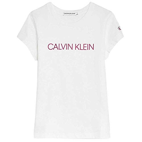 Calvin Klein Mädchen T-Shirt Kurzarm Institutional Rundhalsausschnitt, Weiß (Bright White), 14 Jahre von Calvin Klein
