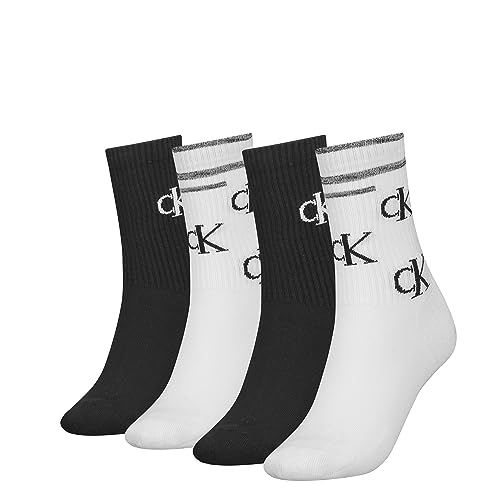 Calvin Klein Damen Crew Sock, White/Black, ONE Size (4er Pack) von Calvin Klein