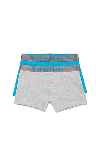 Calvin Klein Jungen 2PK Trunks Badehose, Grau (1GreyHeather/1BlueJewel 0IM), 140 (Herstellergröße:10-12) (2er Pack) von Calvin Klein