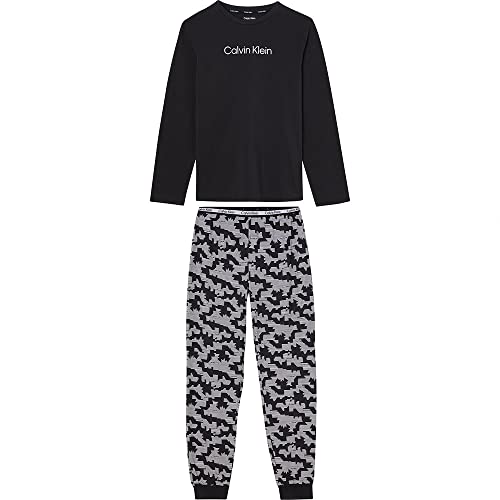 Calvin Klein Jungen Knit Pj Set (Ls & Cuffed Pant) B70B700412 Pyjamas, Schwarz (Stripecamoblackaop/W/Pvhblack), 8-10 Jahre von Calvin Klein