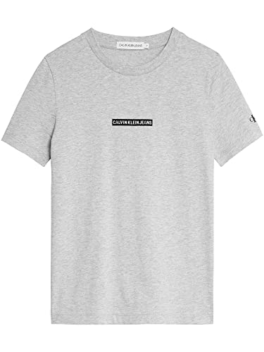 Calvin Klein Jungen T-Shirt Kurzarm Micro Flock Logo Fitted Top Grau 12 Jahre von Calvin Klein