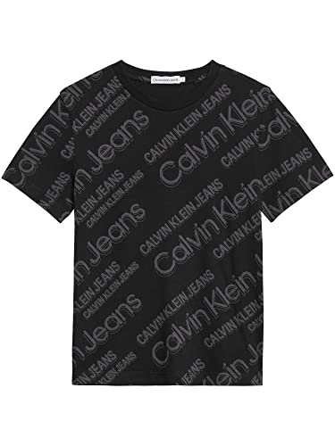 Calvin Klein Jungen T-Shirt Kurzarm Slanted AOP Logo T-Shirt Schwarz 10 Jahre von Calvin Klein