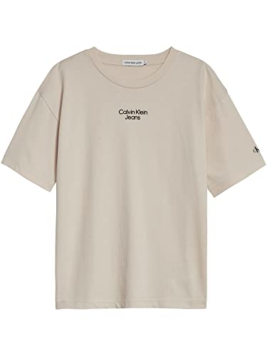 Calvin Klein Jungen T-Shirt Kurzarm Stack Logo Relaxed T-Shirt Beige 10 Jahre von Calvin Klein Jeans