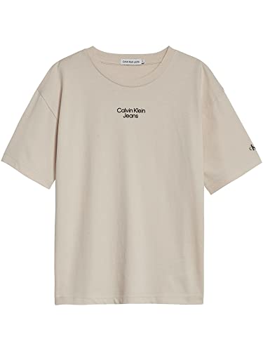 Calvin Klein Jungen T-Shirt Kurzarm Stack Logo Relaxed T-Shirt Beige 8 Jahre von Calvin Klein Jeans