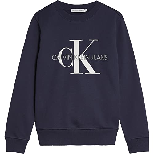 Calvin Klein Kinder Sweater Rundhals Monogram Logo Sweatshirt 12 Jahre Blau von Calvin Klein