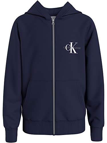 Calvin Klein Kinder Sweatjacke Kapuze Monogram Zip Trough Hoodie 10 Jahre Blau von Calvin Klein