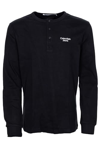 Calvin Klein Longsleeve Henley Langarmshirt Herren Baumwolle Stretch, Farbe:schwarz, Herrengrößen:XL von Calvin Klein