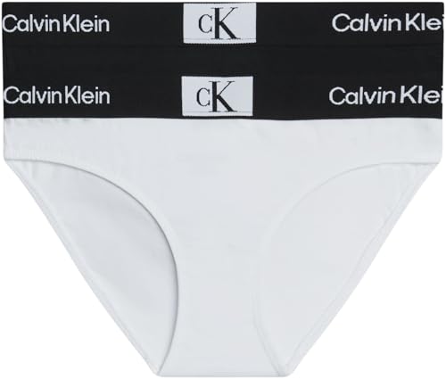 Calvin Klein Mädchen 2PK G80G800676 Bikini Hose, Weiß (Pvhwhite/Pvhblack), 8-10 Jahre von Calvin Klein