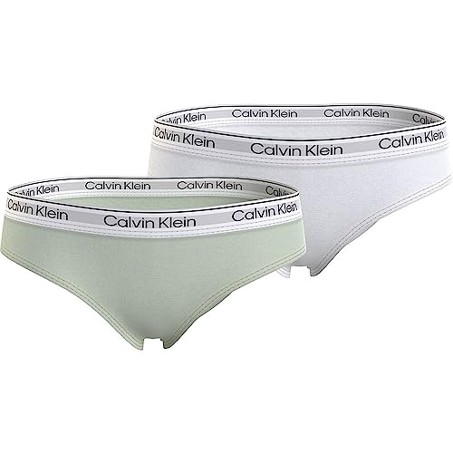 Calvin Klein Mädchen 2PK G80G800641 Bikini Hose, Grün (Dustylime/Pvhwhite), 14-16 Jahre von Calvin Klein