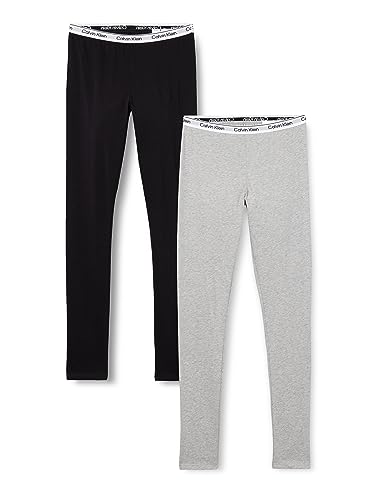 Calvin Klein Mädchen 2Pk Legging G80G800653 Strickhosen, Grau (Greyheather/Pvhblack), 10-12 Jahre von Calvin Klein