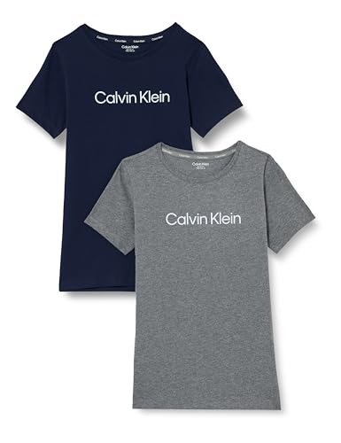 Calvin Klein Mädchen 2er Pack T-Shirts Kurzarm Regular Fit, Mehrfarbig (Greyheather/Peacoat), 12-14 Jahre von Calvin Klein