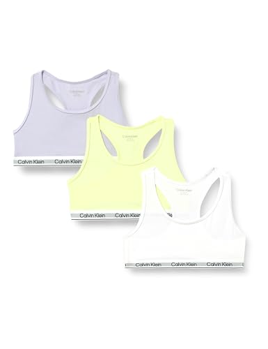 Calvin Klein Mädchen 3er Pack Bralettes Racerback, Mehrfarbig (Purpleheather/Elfinyellow/Pcwhite), 8-10 Jahre von Calvin Klein