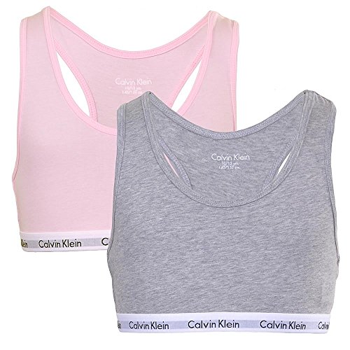 Calvin Klein Mädchen 2er Pack BH Bralettes Stretch , Mehrfarbig (Grey Heather/Unique), 14-16 Jahre von Calvin Klein