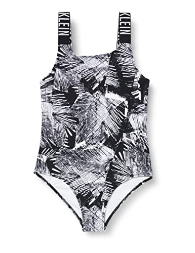 Calvin Klein Mädchen Badeanzug Sport, Mehrfarbig (Ip Palm Collage Black Aop), 14-16 Jahre von Calvin Klein