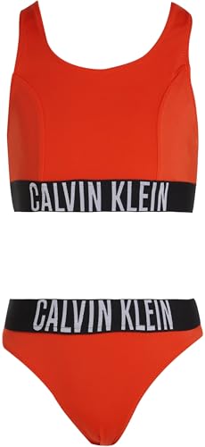 Calvin Klein Mädchen Bikini Bralette Set mit Logobund, Rot (Flaming Chili), 8-10 Jahre von Calvin Klein