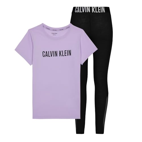 Calvin Klein Mädchen Knit Pj Set (Ss+Legging) G80G800630 Pyjamas, Rosa (Frostedwisteria/W/Pvhblack), 12-14 Jahre von Calvin Klein