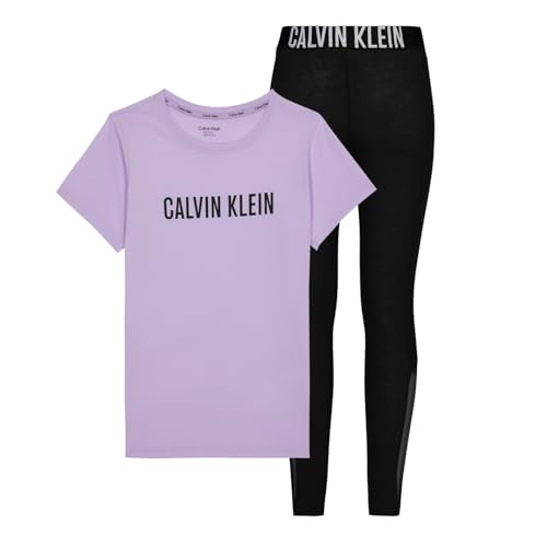 Calvin Klein Mädchen Knit Pj Set (Ss+Legging) G80G800630 Pyjamas, Rosa (Frostedwisteria/W/Pvhblack), 8-10 Jahre von Calvin Klein