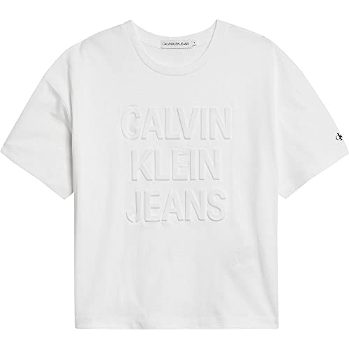 Calvin Klein Mädchen T-Shirt Kurzarm Debossed Logo T-Shirt Weiß 10 Jahre von Calvin Klein