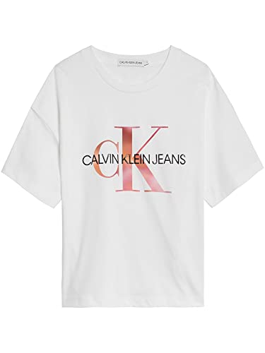 Calvin Klein Mädchen T-Shirt Kurzarm Distorted Monogram Weiß 14 Jahre von Calvin Klein