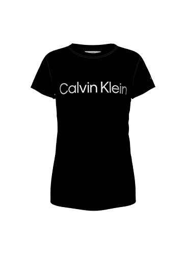 Calvin Klein Mädchen T-Shirt Kurzarm Inst Silver Logo Slim T-Shirt Schwarz 8 J von Calvin Klein