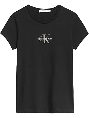 Calvin Klein Mädchen T-Shirt Kurzarm Micro Monogram Top Schwarz 8 Jahre von Calvin Klein